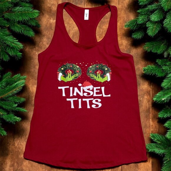 NWT Women’s Custom Funny Christmas Graphic  Next Level Racer Back Tank Top Sz L - Picture 1 of 6